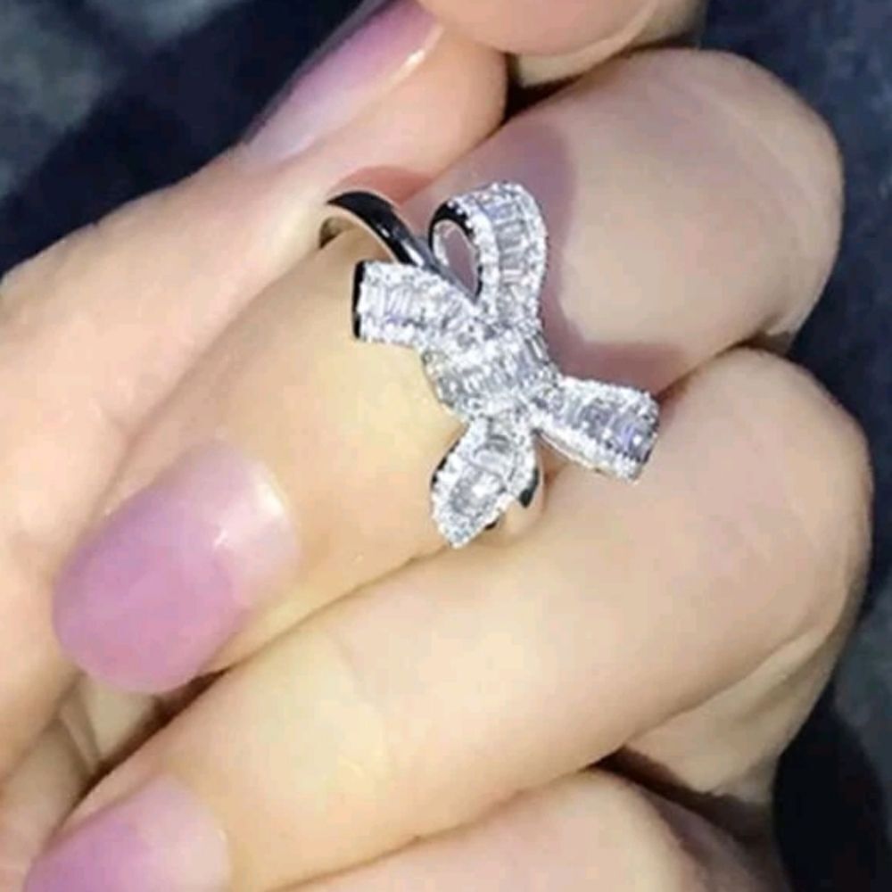 Diamond Bow Silver Ring - Picture 2 of 6